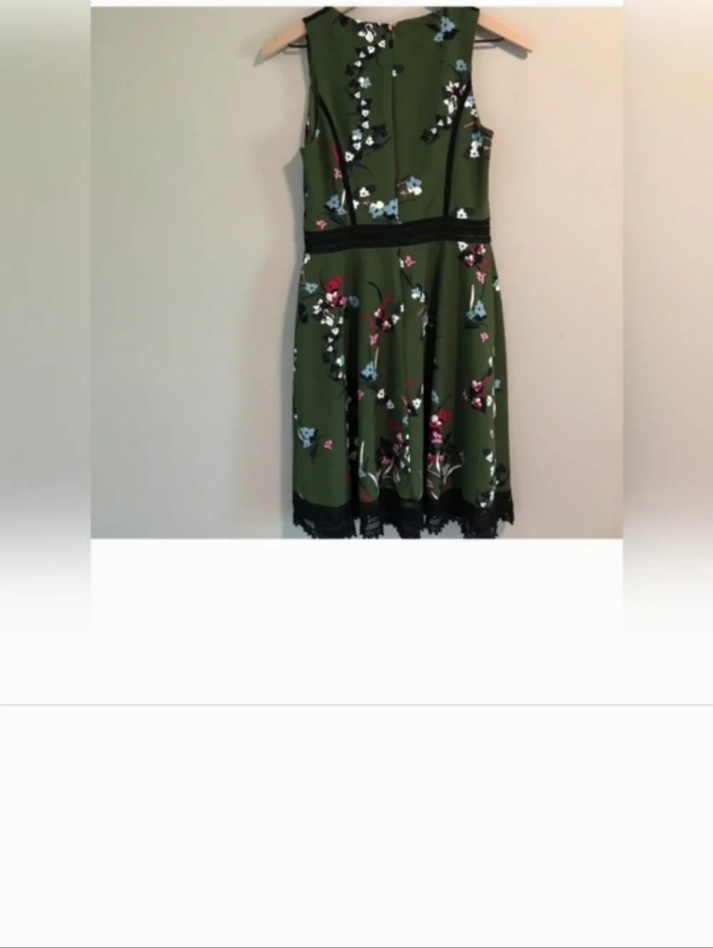 Guess Olive Green Floral Midi Dress with Black Trim - Picture 7 of 13
